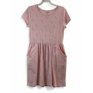 Cat & Jack Pink Unicorn Print Short Sleeve Dress With Pockets L (10/12)
